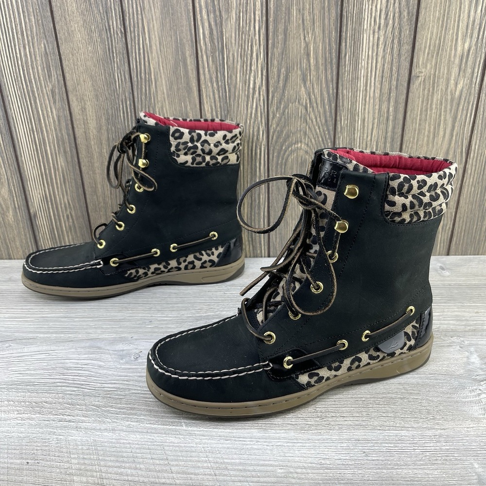 Sperry Top Sider Hikerfish Women's Boat Shoes Boots Size 9.5 M Leopard Print